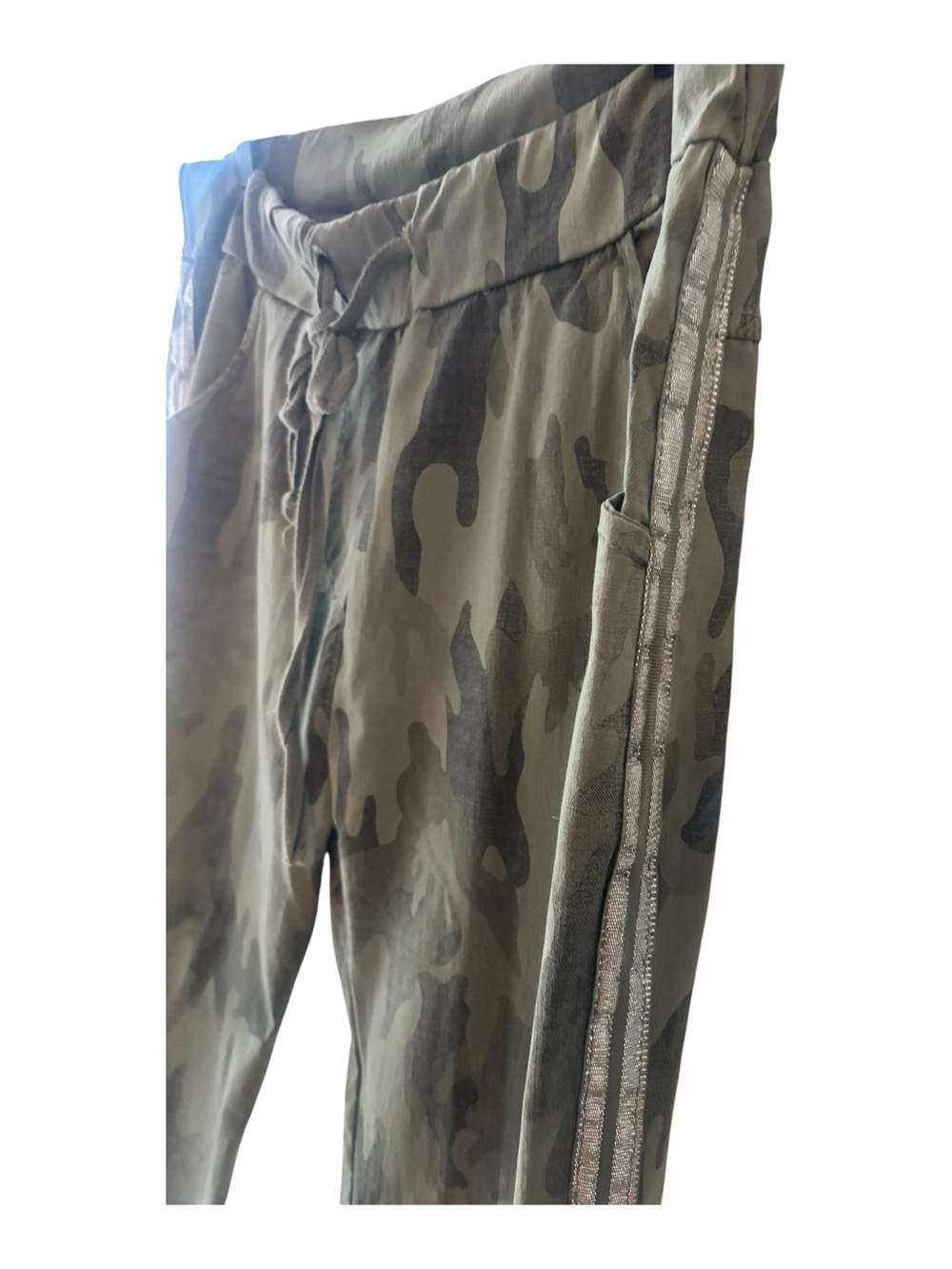 Venti6 Olive Camo Jogger Sweatpants with Metallic Side Stripe